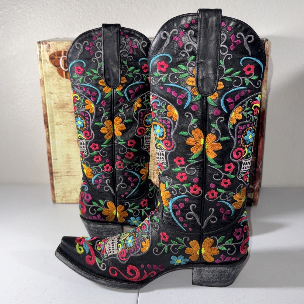 Old Gringo Black Sugar Skull Western Gothic Cowboy Boots 7.5 Dia De Los Muertos - Picture 4 of 16
